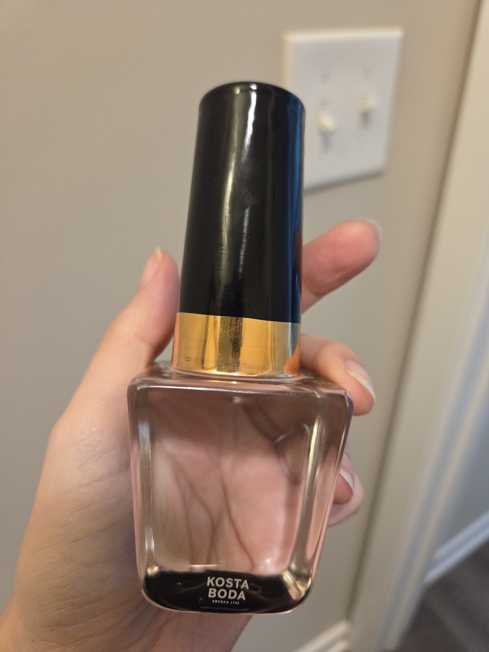 Kosta Boda Clear Glass Bottle with Black & Gold Cap